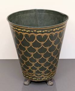 lot 260 image: Vintage Green Footed Toleware Waste Basket