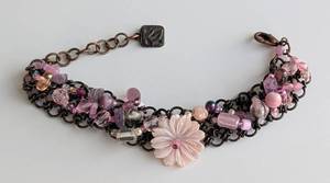 lot 298 image: Beaded Glass Flower Bracelet from France