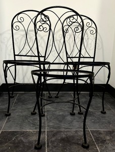 lot 343A image: Three Parlor Black Wrought Iron Chairs
