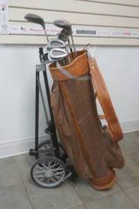 Golf bag with clubs and cart