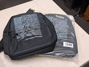 lot 684 image: Lot of (2) Rocksax Joy Division - Unknown Pleasures logo Backpacks  Matching (New )