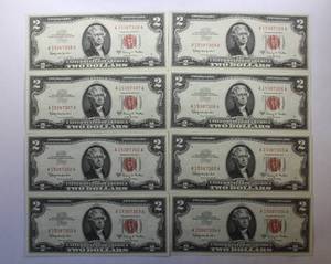 Lot of 8 Consecutive Two Dollar Notes