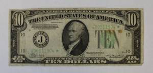 1934-A 10 Dollar Federal Reserve Note Star