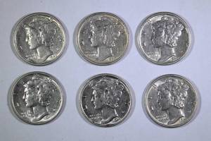 Lot of 6 1943-S Mercury Dimes