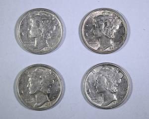 Lot of 4 1942-S Mercury Dimes