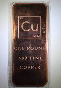 1 Pound .999 Fine Copper Bar