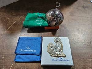 2-Wallace Silversmiths Ornaments-1997 Annual Sleigh Bell & Sterling Mary And Child