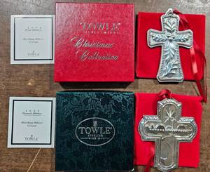 2-Towle Sterling Silver Cross Ornaments-1994 First Edition & 1995 2nd In Series