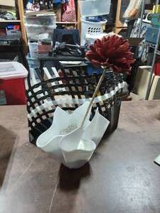 Unique Hand Crafted Glass Screen (14) & White Glass Pot With Flower (6x6) Bought From From Local Art Fair