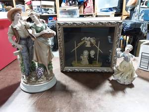 Porcelain Statues (11 & 6) & 11x10x3 Professionally Framed Wedding Couple