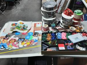 Large Lot Of Gift Wrap Accessories, Ribbon, Poster