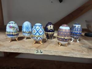 6-Vintage Footed Hinged Egg Trinket Boxes