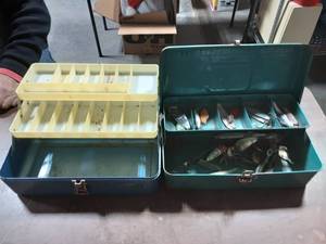 2-13 Vintage Tackle Boxes Blue Old Pal & Green Loc-Wel With Contents
