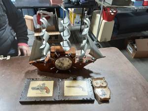 Sessions Wood Ship Clock 19x17 (Metal Sails) & Other Decor
