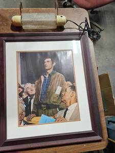 Vintage Deco Boudoir Head Board Light & Framed Norman Rockwell Print The Freedom Of Speech 21x18
