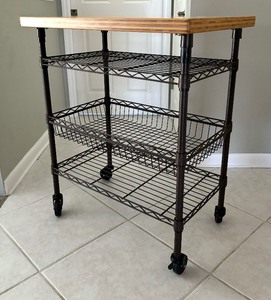 lot 45 image: Butcher Block Style Table  Utility Cart