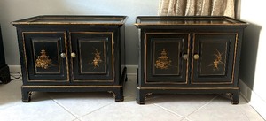 lot 55 image: Pair of Vintage Chinese Ebonized Side Tables  Night Stands