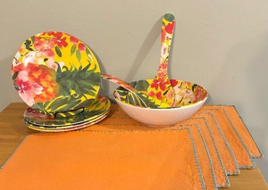 lot 99 image: Outdoor Collection Plastic Serving Pieces with Six Placemats
