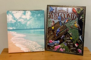 lot 133 image: Decorative Beach Scene Print and Metal Welcome Sign