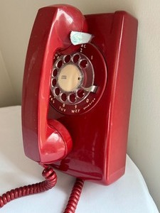 lot 123 image: Vintage Wall Mounted Red Rotary Phone