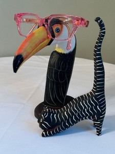 lot 167 image: Fun Whimsical Wooden Figurine Glass Holder and Carved Wooden Cat Figurine