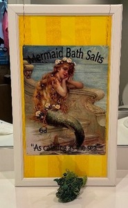 lot 6 image: Fun Whimsical Mermaid Themed Medicine Cabinet and Beaded Fish Figurine
