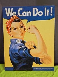 lot 11 image: Vintage Looking Rosie the Riveter Metal Sign - We Can Do It