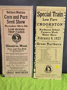 lot 13 image: Collection of 2 Vintage Train Fare Posters from Great Northern Railway (1927 & 1929)