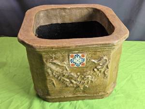 lot 15 image: Decorative Terracotta Planter Pot with Floral Design
