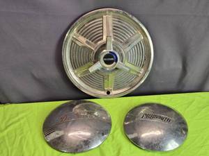 lot 16 image: Lot of 3 Vintage Hubcaps - Mustang, De Soto, Plymouth