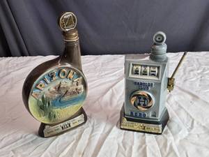 lot 36 image: Set of 2 Vintage Jim Beam Liquor Bottles - Arizona and Harolds Club Gas Pump