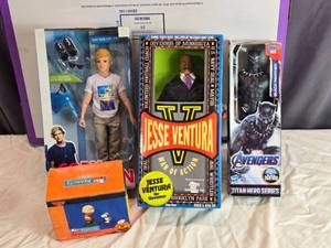lot 52 image: Collection of Action Figures Jesse Ventura, Cody, Black Panther, and Peanuts Characters