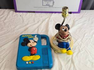 lot 104 image: Vintage Mickey Mouse Desk Lamp (Missing Shade) and Toy (untested)