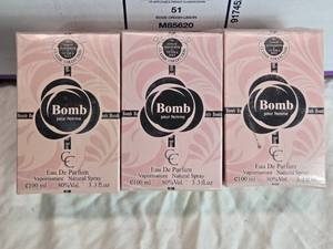 lot 114 image: Set of 3 Bomb Pour Femme Eau De Parfum Spray 100ml
