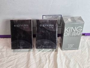 lot 122 image: Lot of 3 Mens Fragrances Euphrates for Men and King of Rap Eau de Toilette