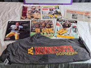 lot 152 image: Collection of University of Minnesota Gophers Football Magazines and T-Shirt Size M