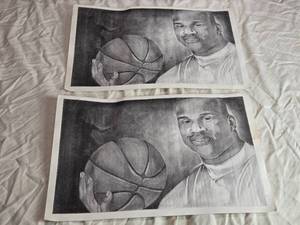 lot 157 image: Set of 2 Shaquille ONeal Basketball Portrait Sketch Prints