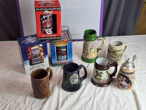 lot 213 image: Collection of  Decorative Beer Steins and Mugs