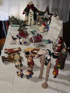 lot 220 image: Collection of Christmas Decorations including Santa Figurines, Lights, and Holiday Dcor