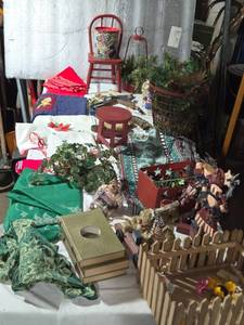 lot 257 image: Collection of Holiday Decor and Accessories Including Linens and Figurines
