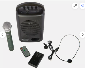 lot 14 image: AmpliVox SW245B Compact Dual Wireless Microphone Bluetooth Audio Public Address PA Sound System - NEW