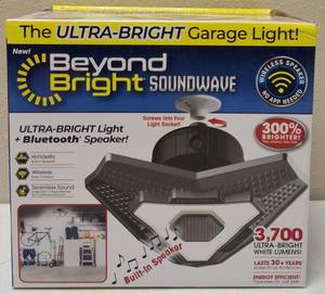 lot 13 image: BEYOND BRIGHT SOUNDWAVE  LIGHT & SPEAKER  NEW  Screws into Any Light Socket (300% Brighter Than 60W Bulb)