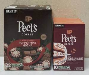 lot 22 image: Peets Coffee   (1) Peppermint Mocha - 22 K-Cups (1) Holiday Blend - 10 K-Cups