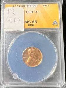 1961 US LINCOLN CENT ANACS MS65 BRN