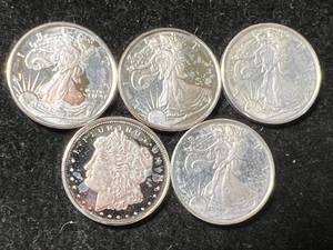 GROUP OF 5 FRACTIONAL SILVER ROUNDS 110TH TROY OZ .999 FINE EACH