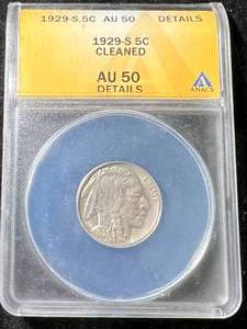 1929-S US BUFFALO NICKEL ANACS AU50 DETAILS