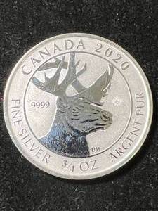 2020 CANADIAN MOOSE 34TH TROY OZ .9999 FINE SILVER