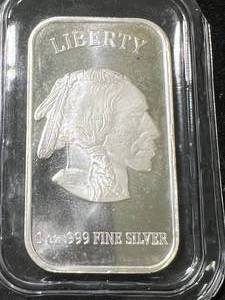 1 TROY OZ .999 FINE SILVER BUFFALO INDIAN BAR