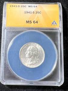 1941-S US WASHINGTON QUARTER ANACS MS64