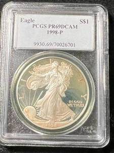 1998 PROOF AMERICAN SILVER EAGLE PCGS PR69DCAM